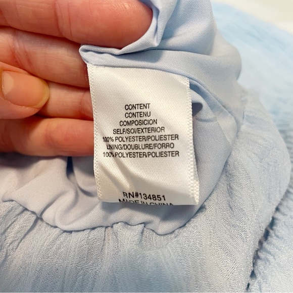 New Wayf Nordstrom Pastel Blue Crepe Blouson Sleeve Bubble Hem Cropped Blouse M - Picture 7 of 8